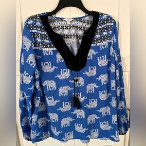 Crown & Ivy Size 1X Blue Elephant Print Tunic